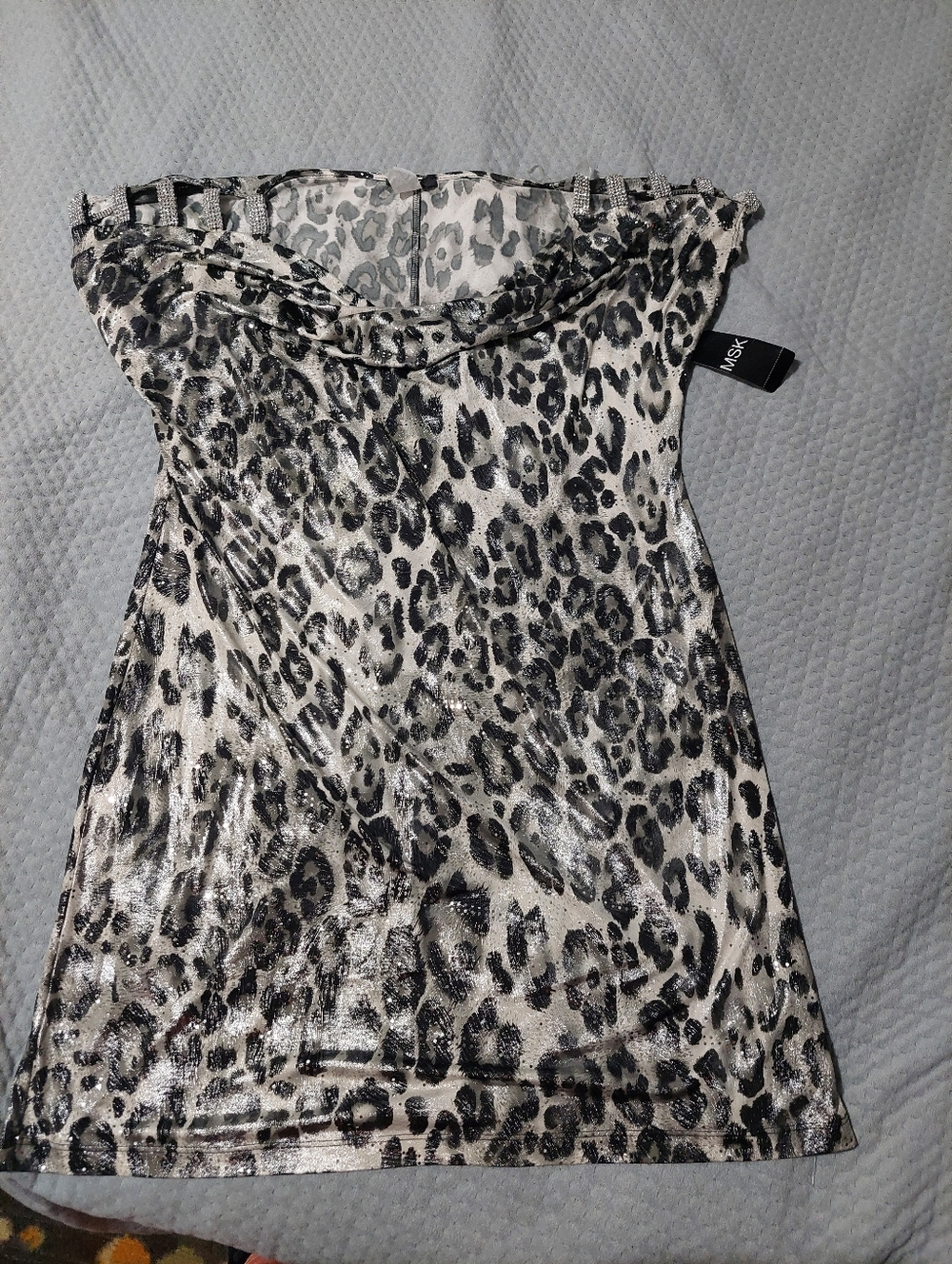 MSK Gray and White Leopard-Print Dress